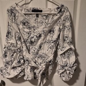 White House Black Market Black Floral Blouse